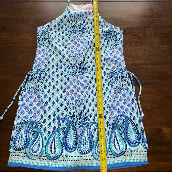 Lilly Pulitzer Pearl Romper Dress Side Slits in Blue Paisley Pineapple Size 00 - Picture 8 of 11